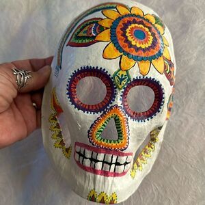 Art Mask Hand Crafted Painted Sugar Skull Skeleton Unique Paper Mache